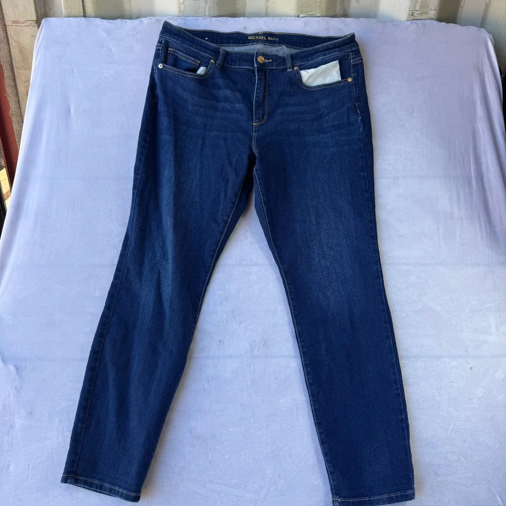 Michael Kors Izzy Skinny Jeans Women's 16 Blue Denim Stretch Dark Wash Whiskered